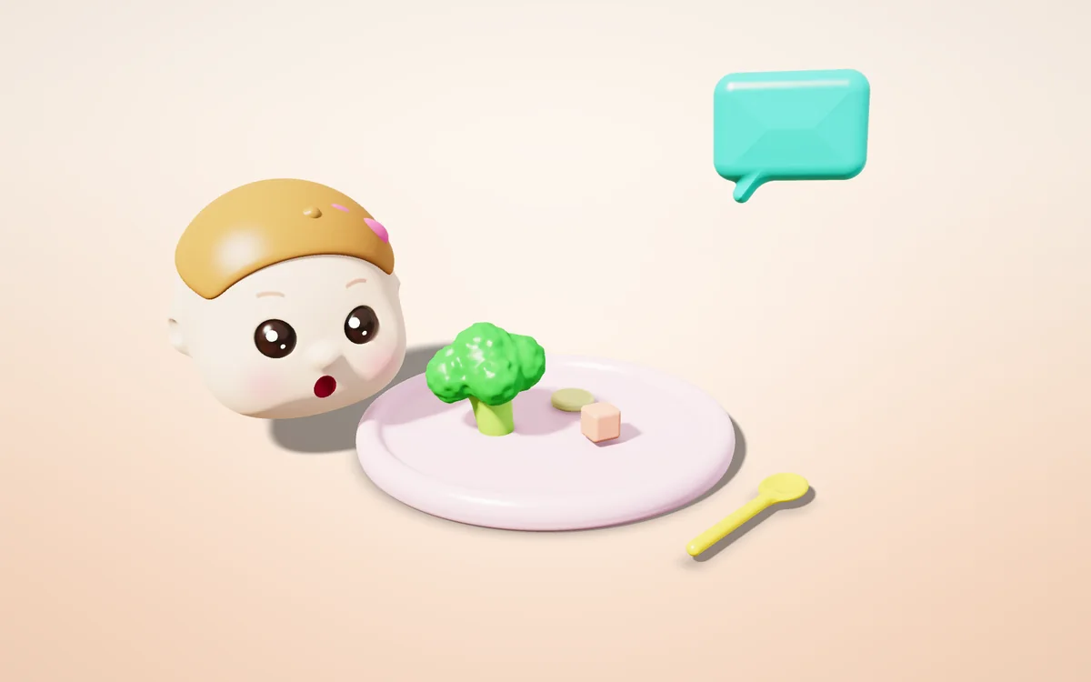 Tabakta renkli sebzelere merakla bakan bebek, 3D illüstrasyon